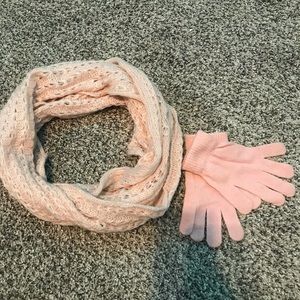 Pink scarf and glove set